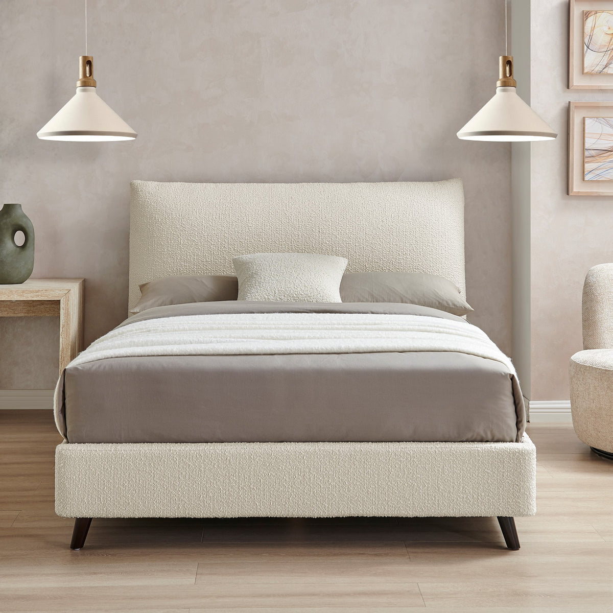 Morwenna Boucle Pillow Headboard King Bed in Ivory – product view 9