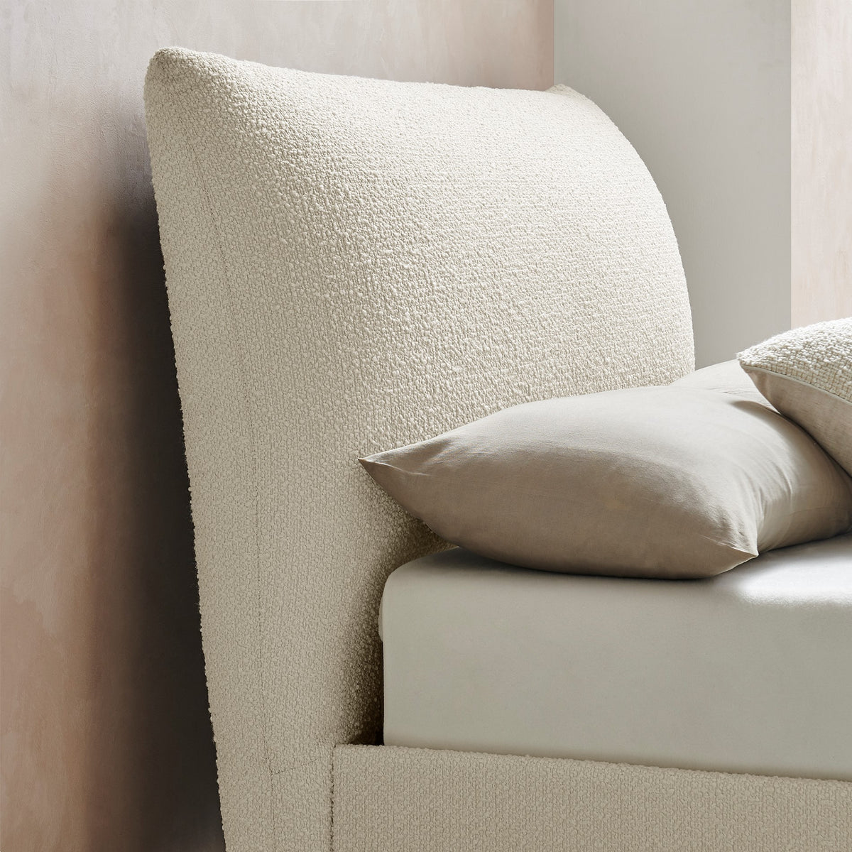 Morwenna Boucle Pillow Headboard King Bed in Ivory – product view 10