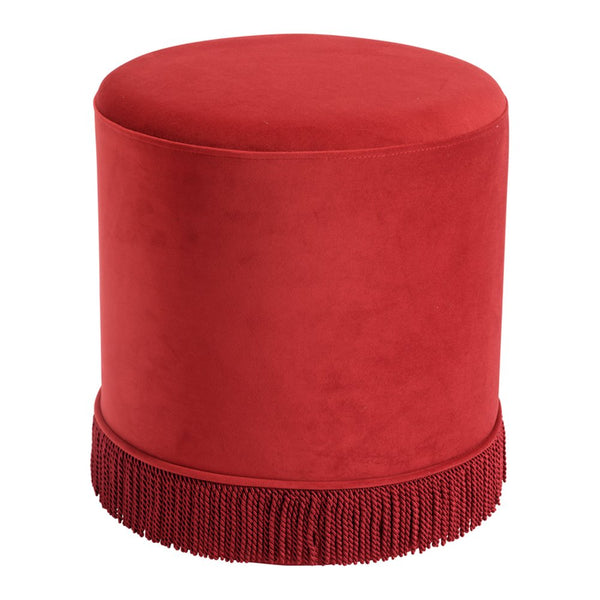Mull fringed velvet pouffe in Brick