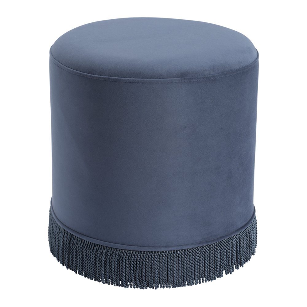 Mull fringed velvet pouffe in French Blue