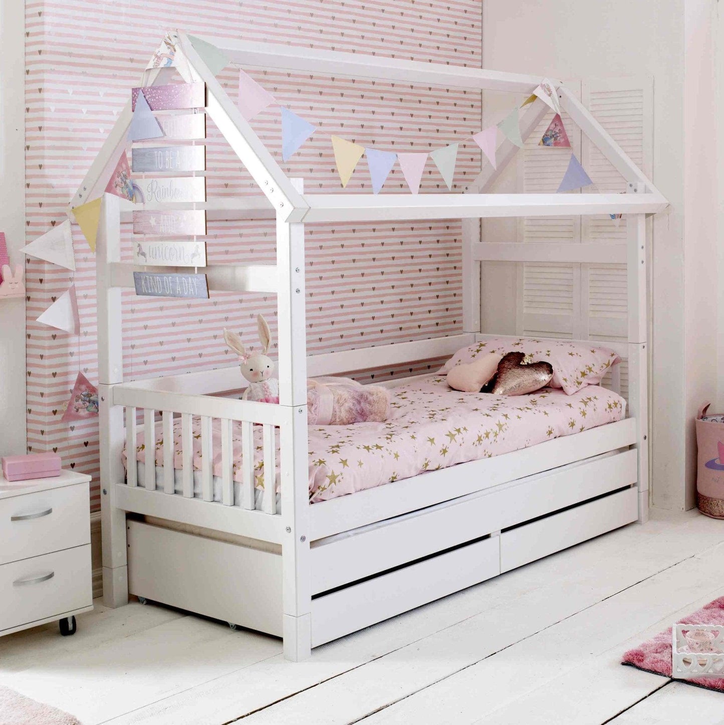 The Nordic Playhouse Bed with Optional Trundle & Storage Drawers - Millie & Jones