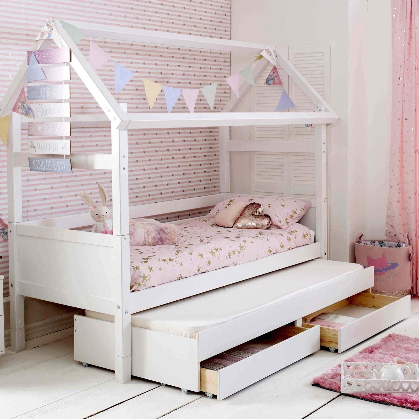 The Nordic Playhouse Bed with Optional Trundle & Storage Drawers - Millie & Jones