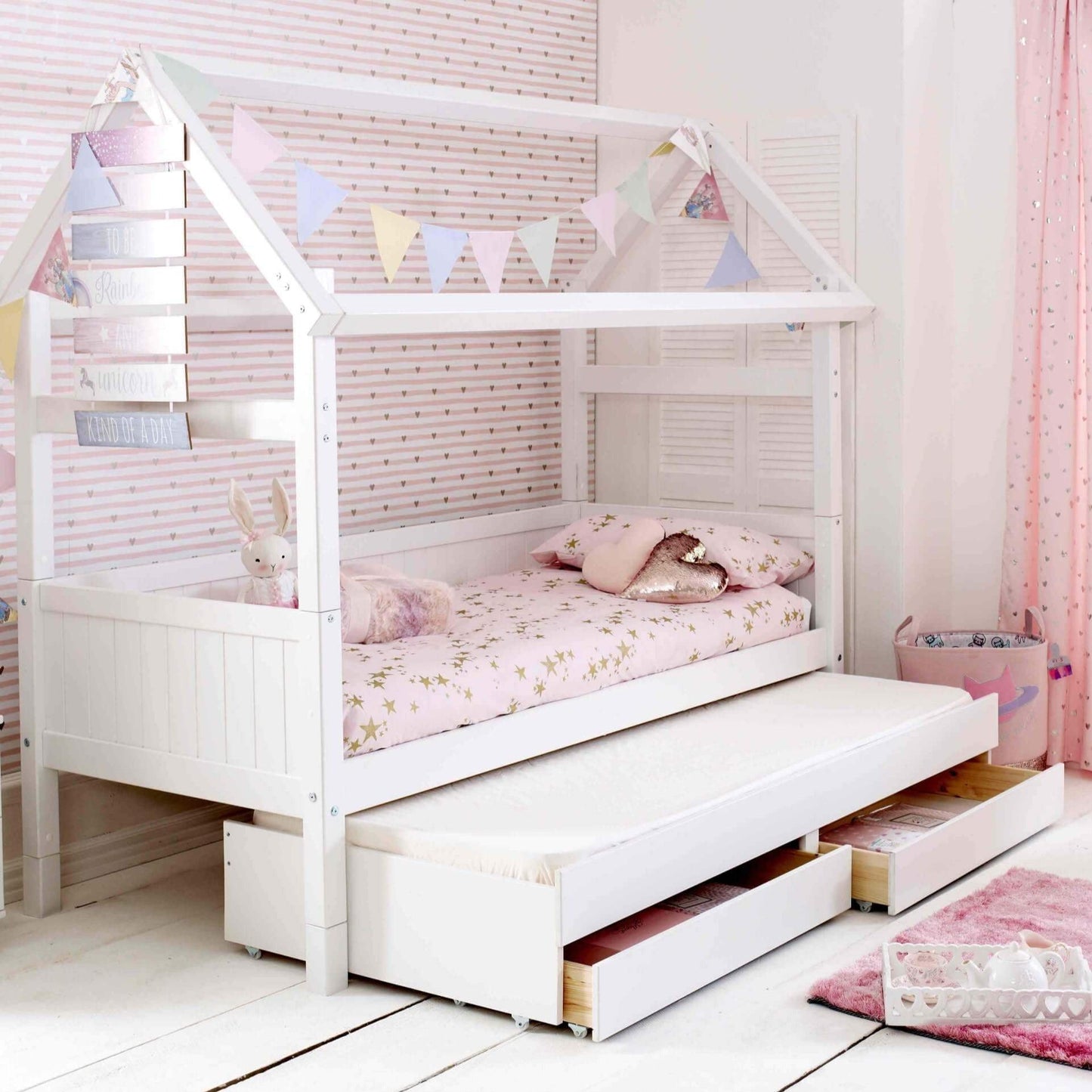The Nordic Playhouse Bed with Optional Trundle & Storage Drawers - Millie & Jones
