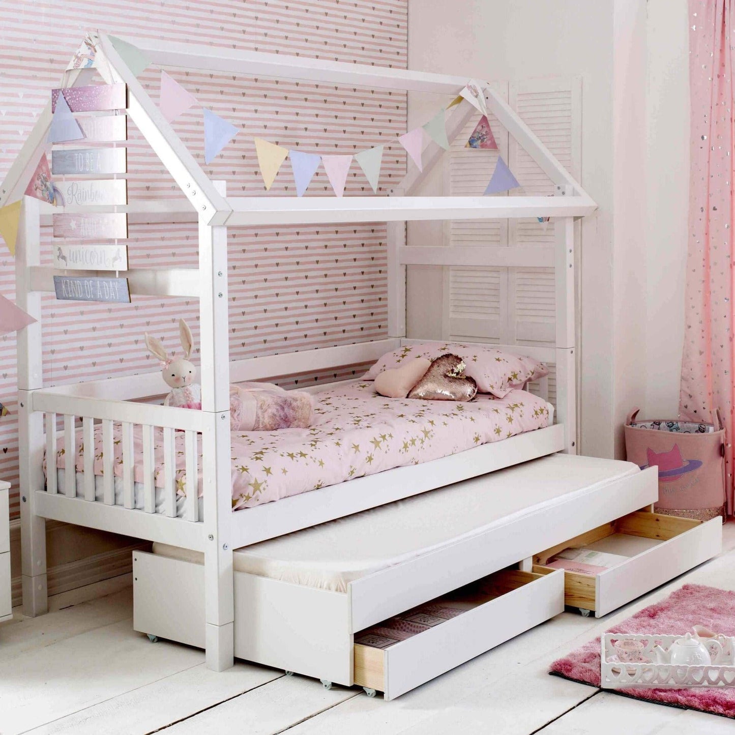 The Nordic Playhouse Bed with Optional Trundle & Storage Drawers - Millie & Jones
