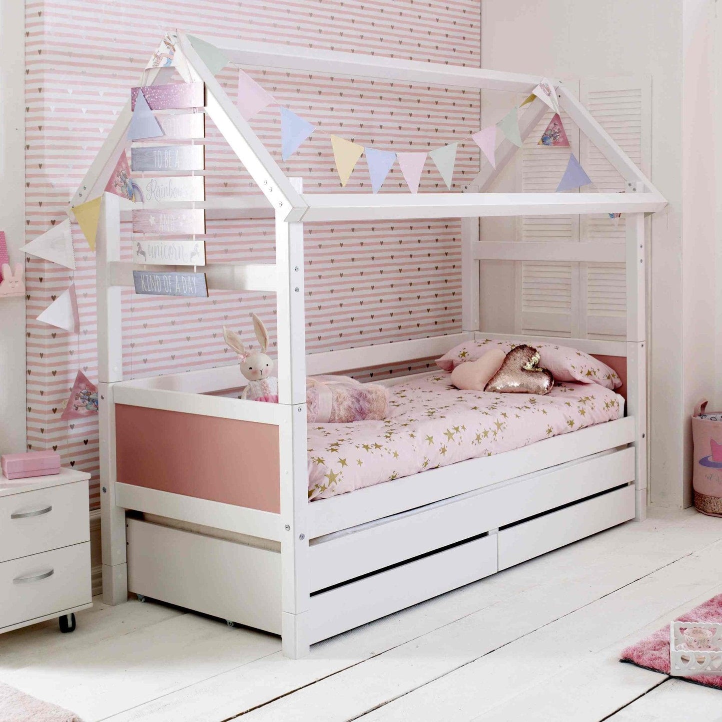 The Nordic Playhouse Bed with Optional Trundle & Storage Drawers - Millie & Jones