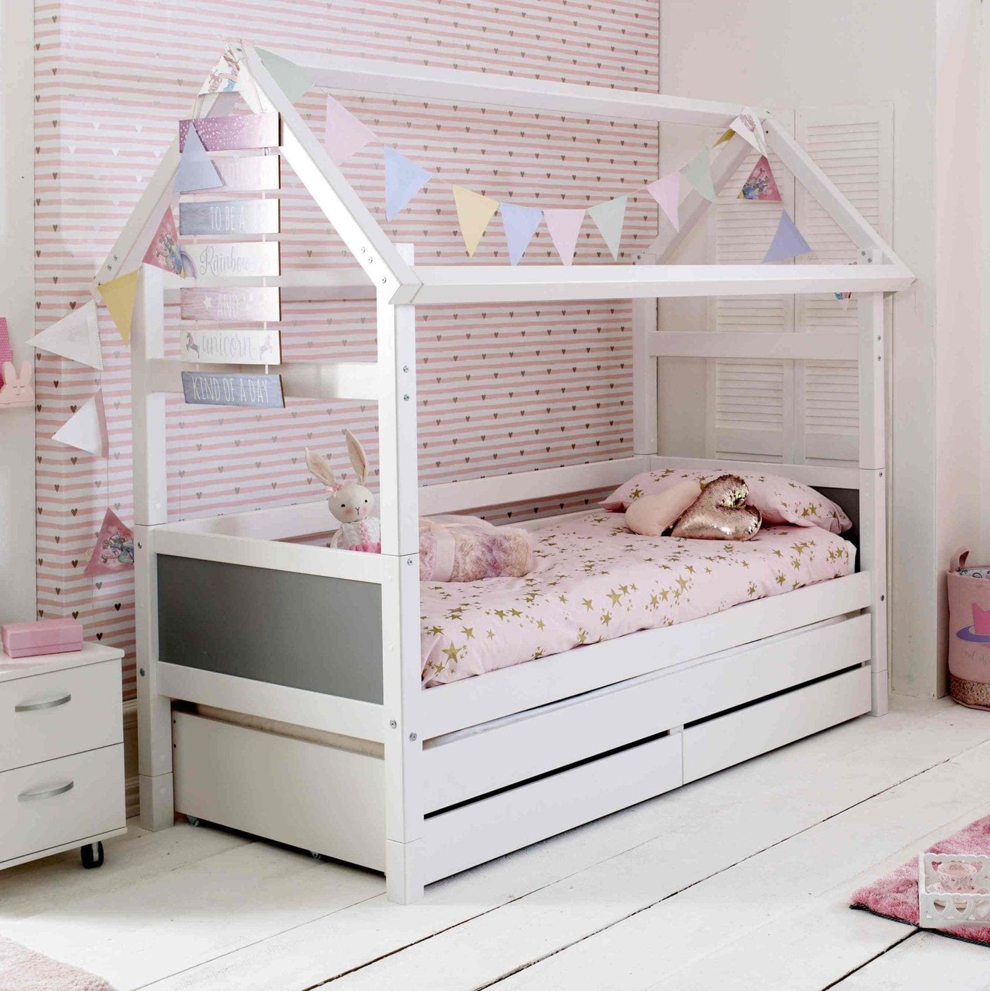 The Nordic Playhouse Bed with Optional Trundle & Storage Drawers - Millie & Jones