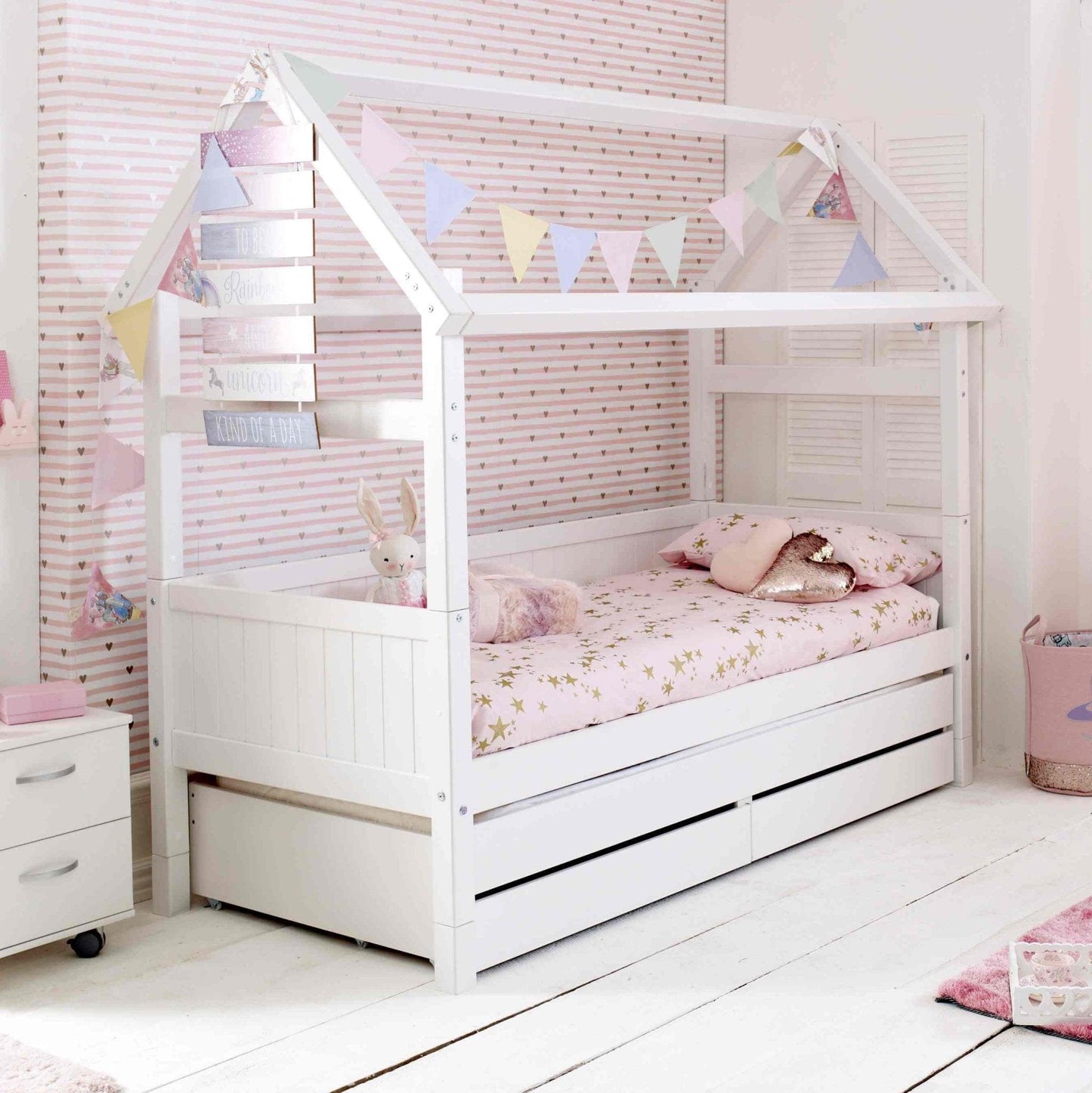 The Nordic Playhouse Bed with Optional Trundle & Storage Drawers - Millie & Jones