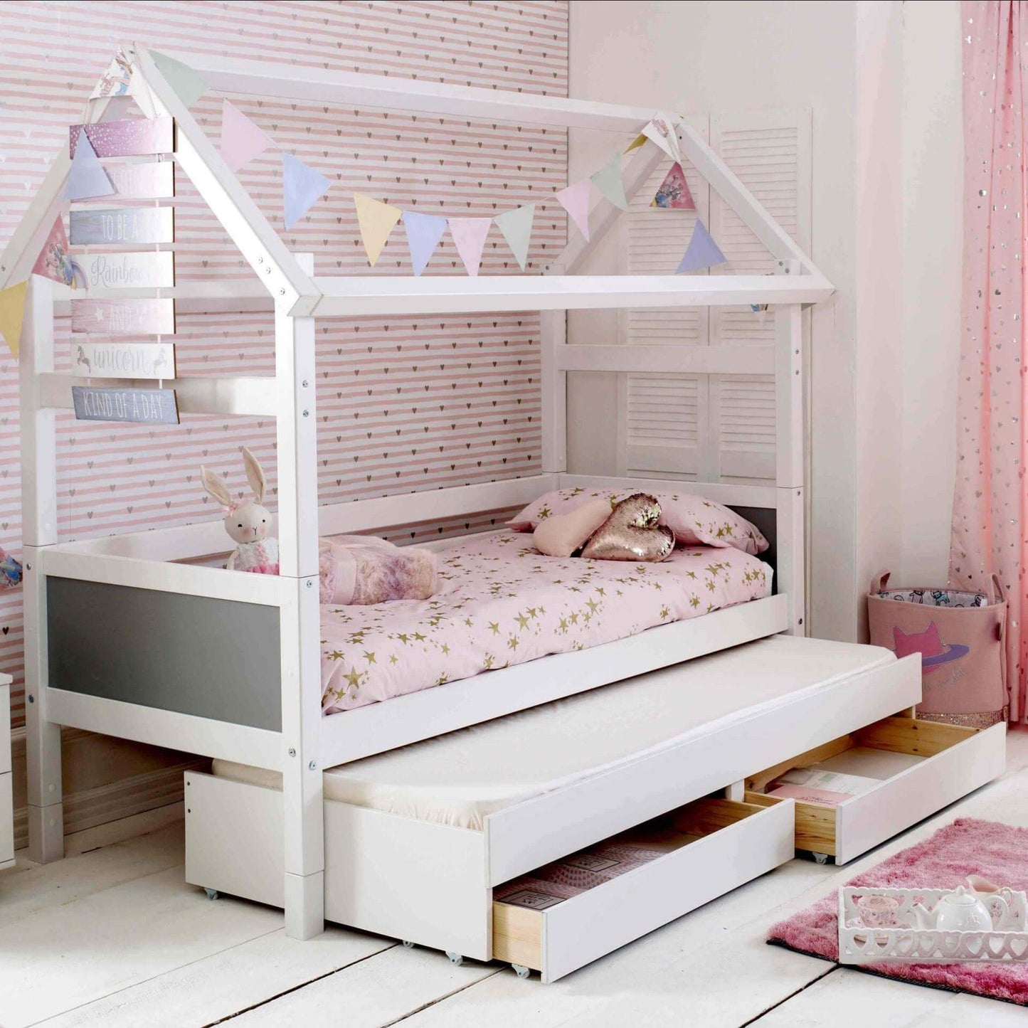 The Nordic Playhouse Bed with Optional Trundle & Storage Drawers - Millie & Jones