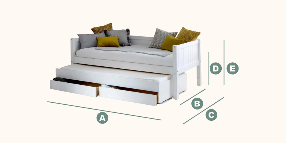 Nordic Daybed with Trundle Pull & Drawers dimensions