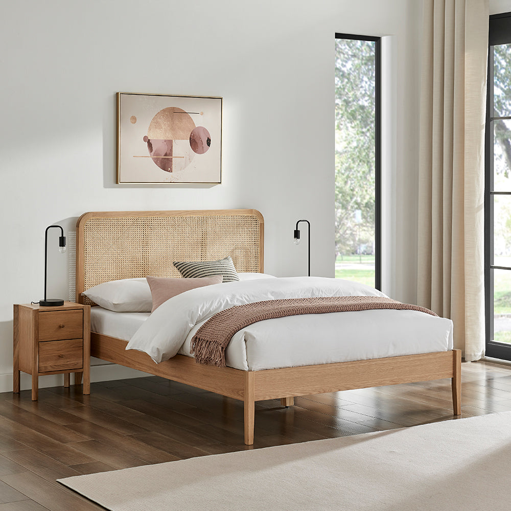 Oakmere Oak and Rattan Bed Frame in Oak – product view 1