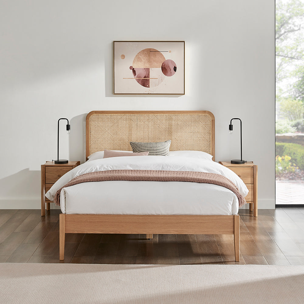 Oakmere Oak and Rattan Bed Frame in Oak – product view 2