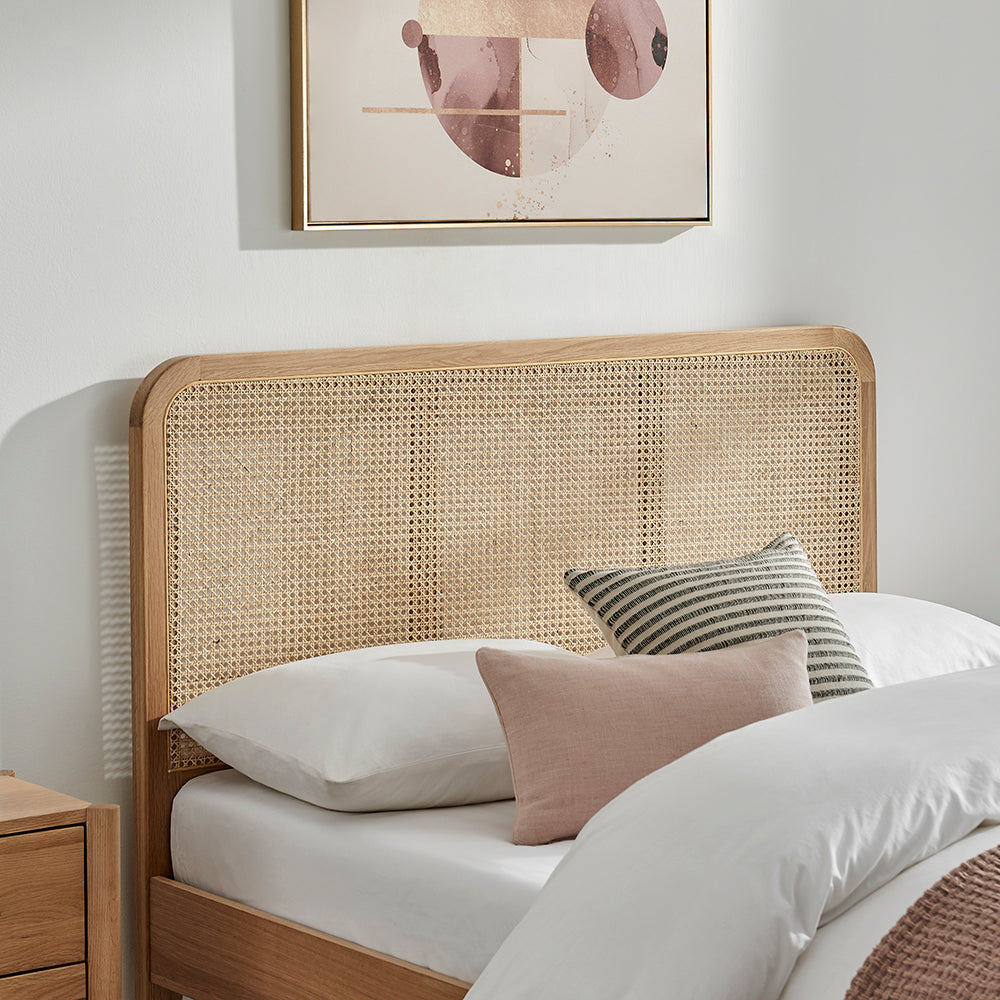Oakmere Oak and Rattan Bed Frame in Oak – product view 3