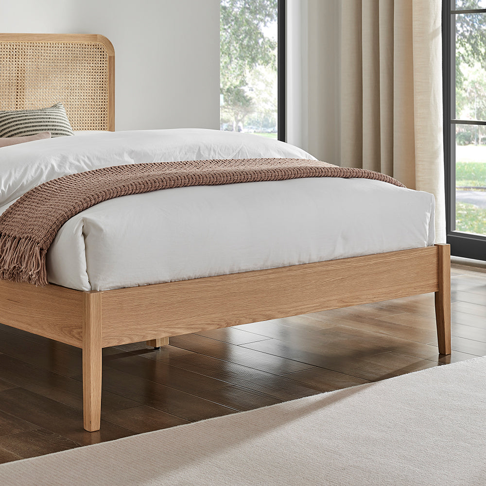Oakmere Oak and Rattan Bed Frame in Oak – product view 4
