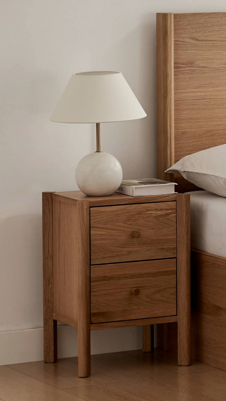 Oakmere Two Drawer Oak Bedside Table in Oak – product view 1