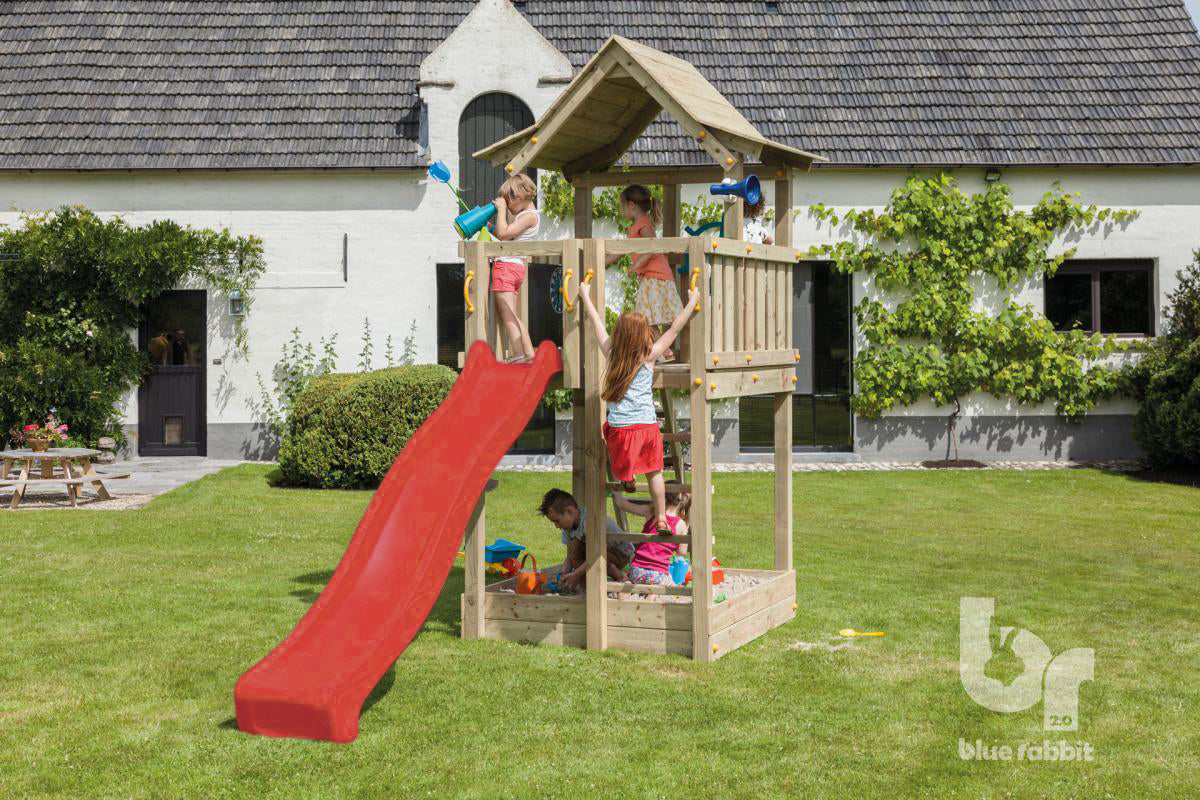 Pagoda Climbing Frame with Slide, Sandpit & Rockwall