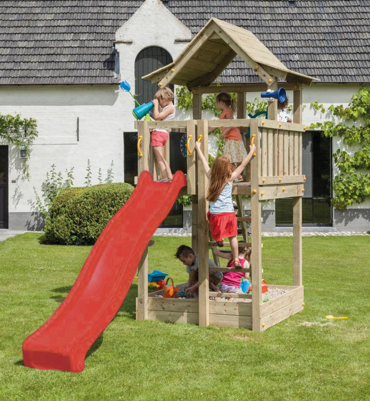 Pagoda Climbing Frame with Slide, Sandpit & Rockwall