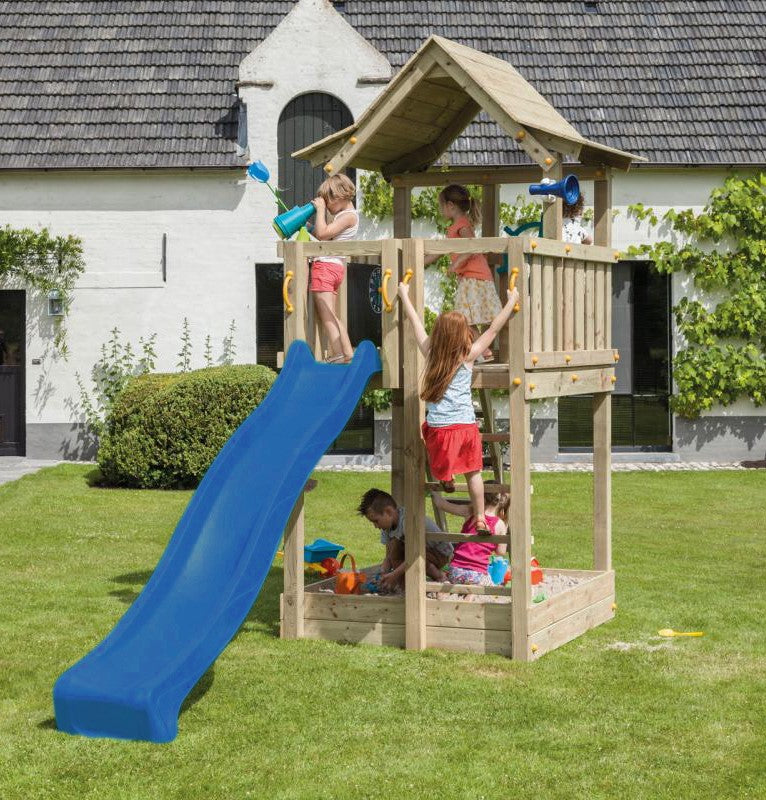 Pagoda Climbing Frame with Slide, Sandpit & Rockwall