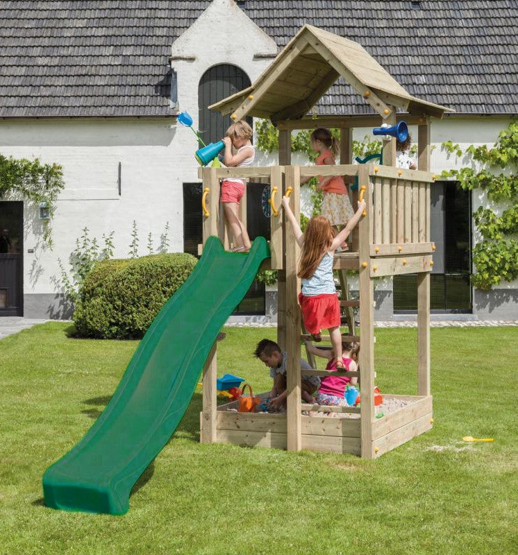 Pagoda Climbing Frame with Slide, Sandpit & Rockwall