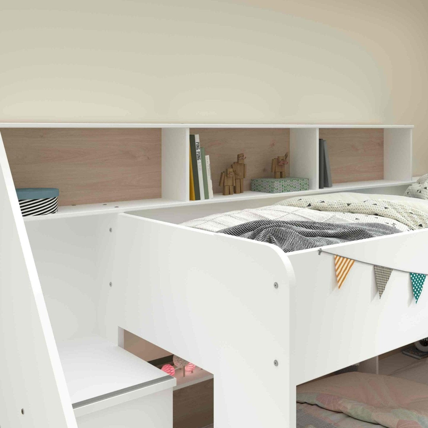 The Biblio Bunk Bed with Stairs, Shelves & Optional Trundle Bed - Millie & Jones