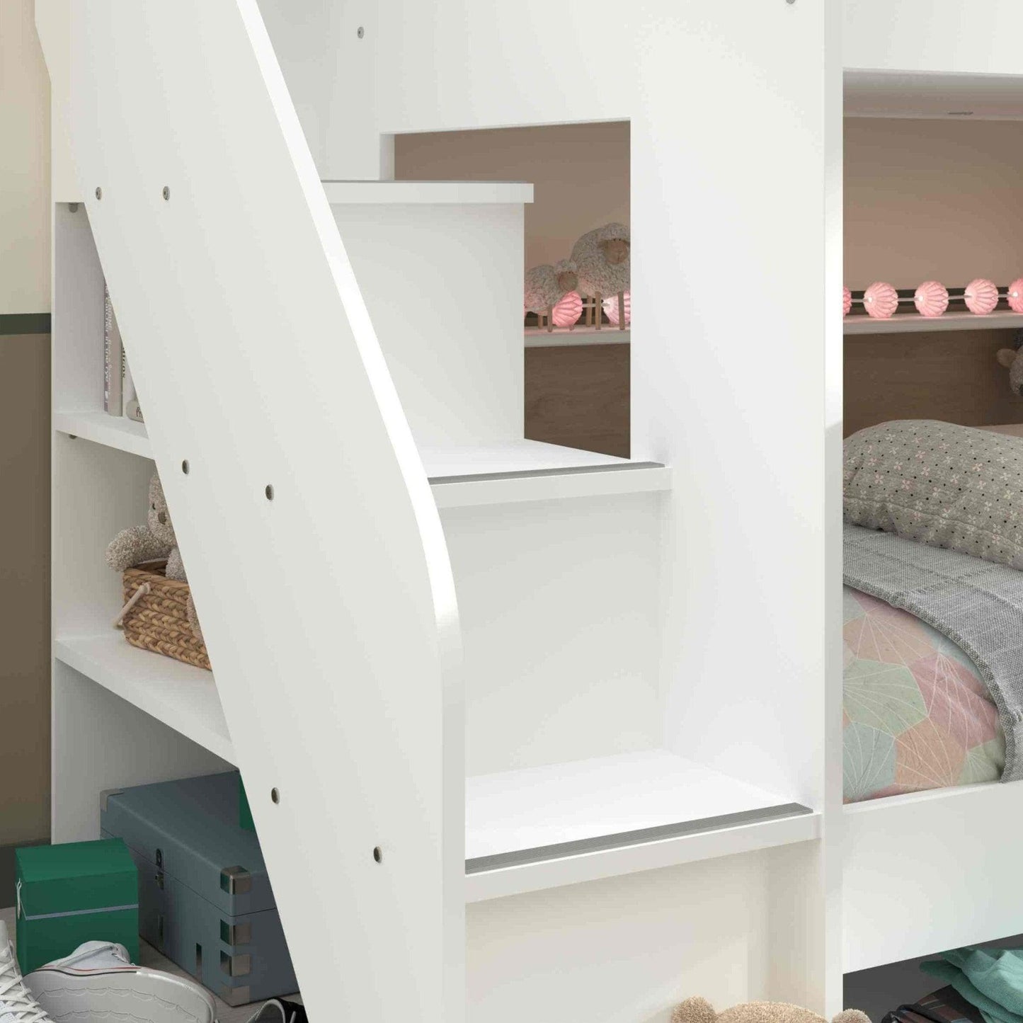 The Biblio Bunk Bed with Stairs, Shelves & Optional Trundle Bed - Millie & Jones