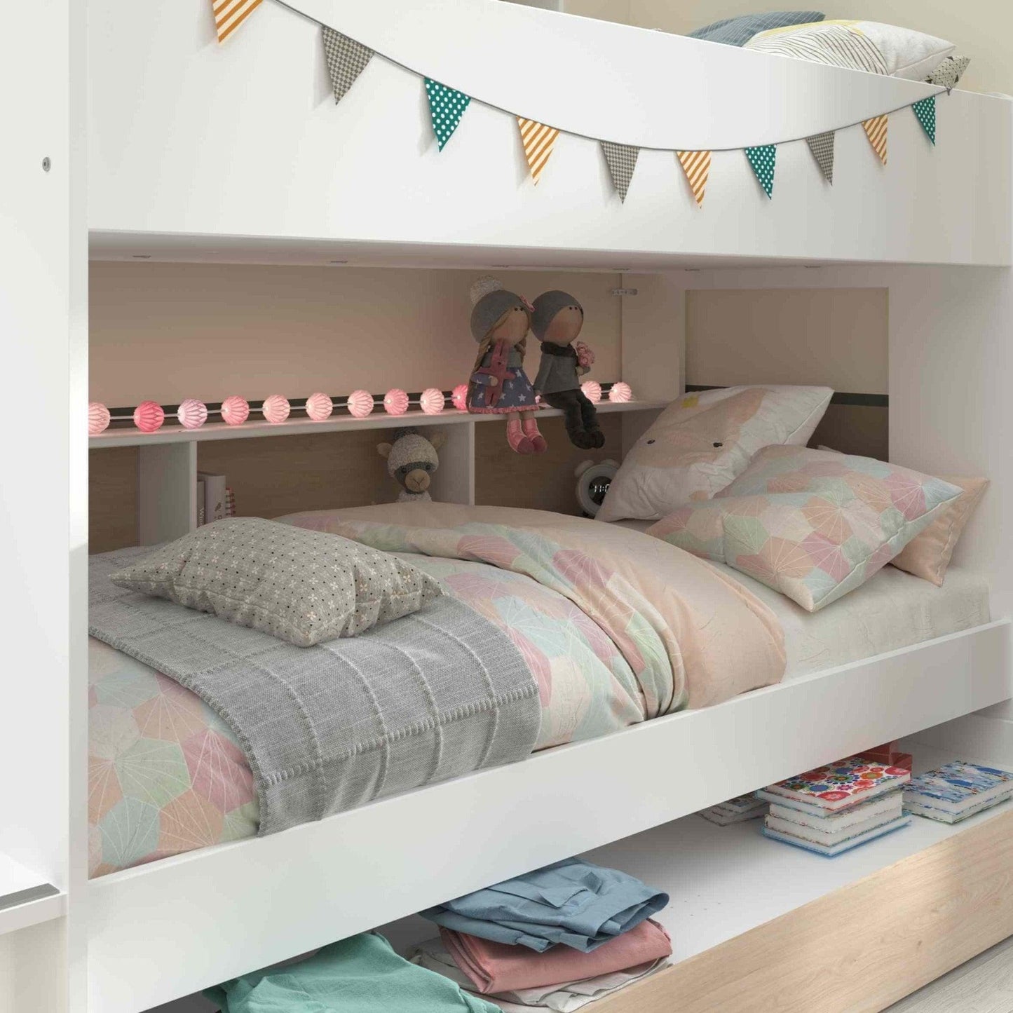 The Biblio Bunk Bed with Stairs, Shelves & Optional Trundle Bed - Millie & Jones