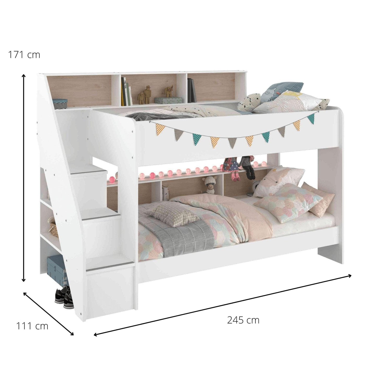 The Biblio Bunk Bed with Stairs, Shelves & Optional Trundle Bed - Millie & Jones