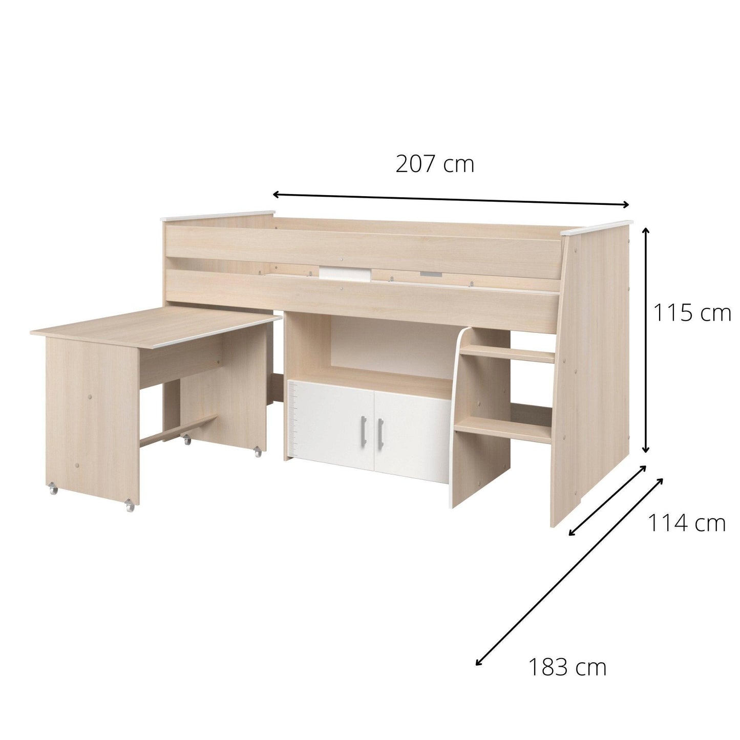 The Charly Mid Sleeper Bed with Desk & Cupboard - Millie & Jones