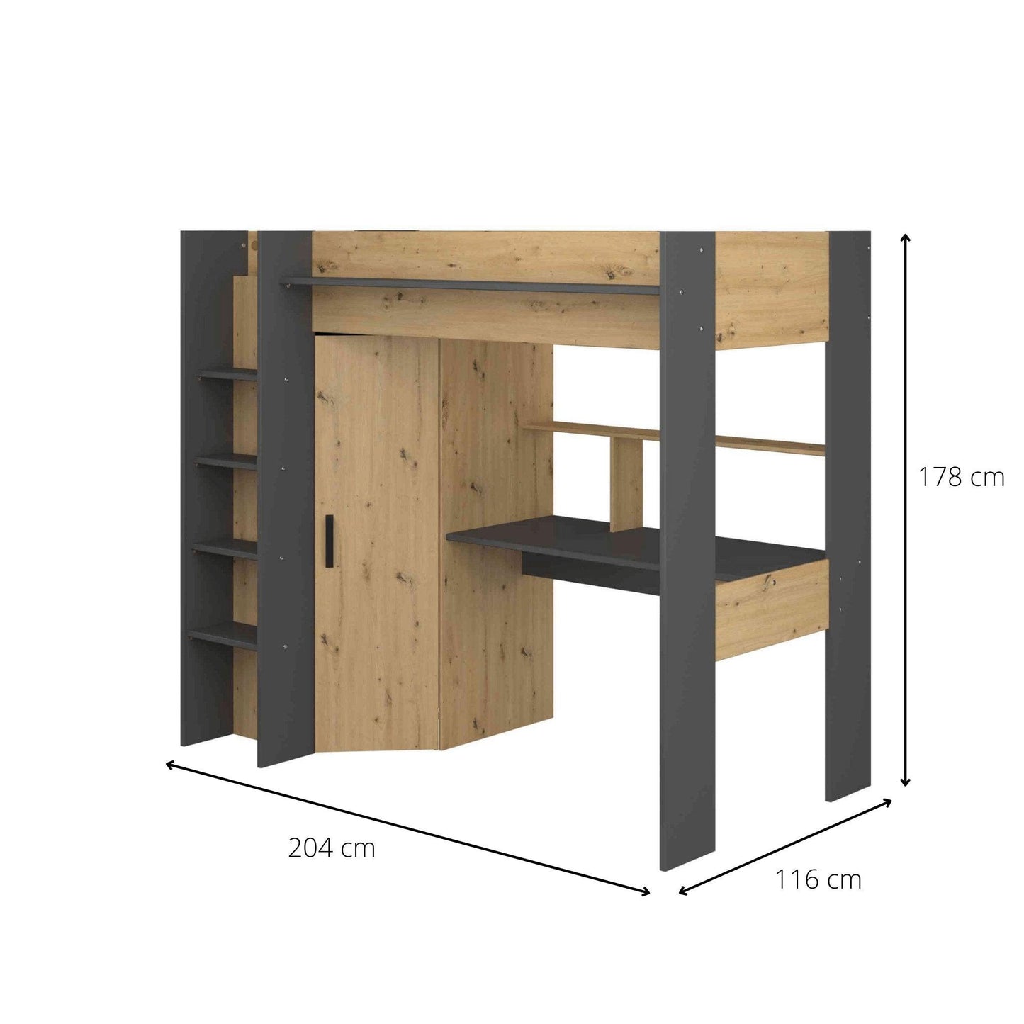 The Grayson High Sleeper Loft Beds with Desk & Wardrobe - Millie & Jones