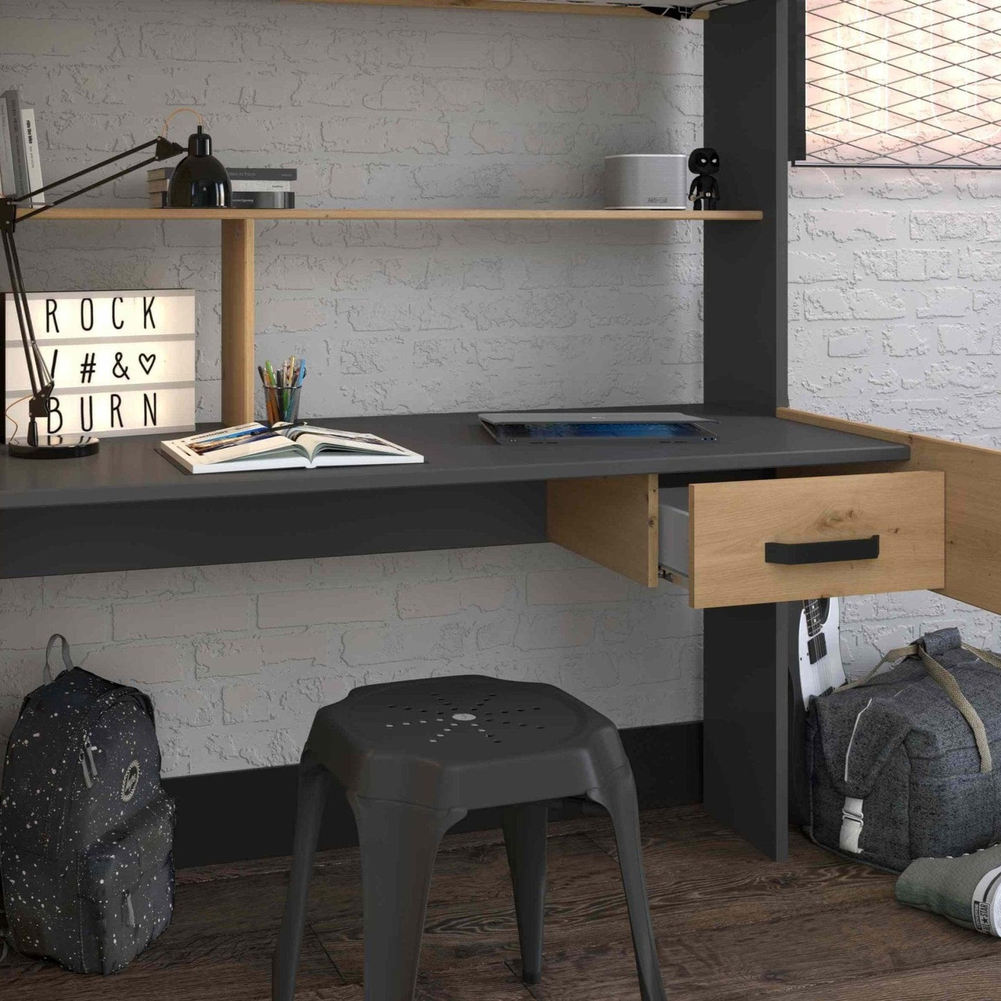 The Grayson High Sleeper Loft Beds with Desk & Wardrobe - Millie & Jones