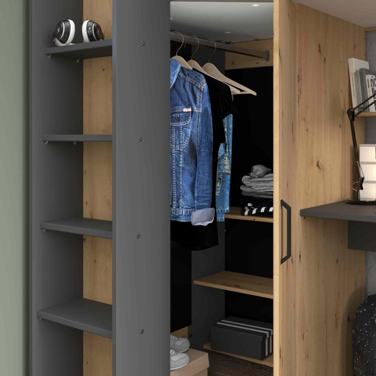 The Grayson High Sleeper Loft Beds with Desk & Wardrobe - Millie & Jones