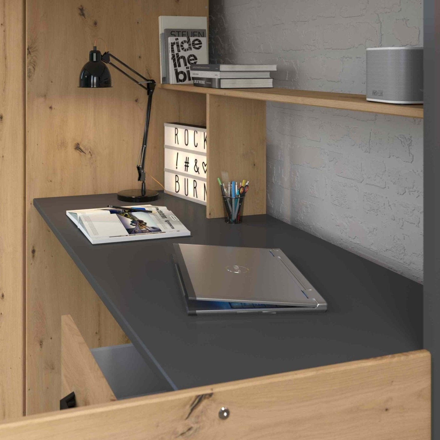The Grayson High Sleeper Loft Beds with Desk & Wardrobe - Millie & Jones