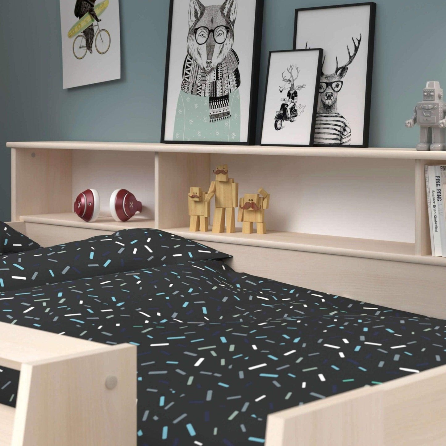 The Swan Mid Sleeper Bed with Pull Out Desk, Cupboard & Shelves - Millie & Jones