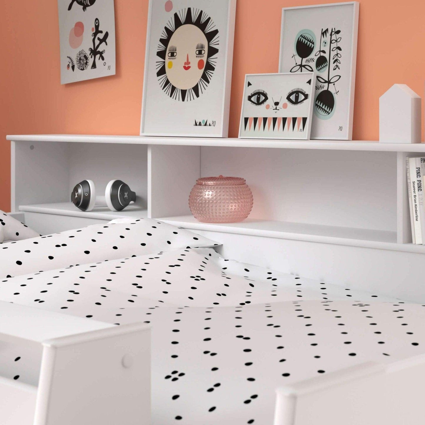 The Swan Mid Sleeper Bed with Pull Out Desk, Cupboard & Shelves - Millie & Jones