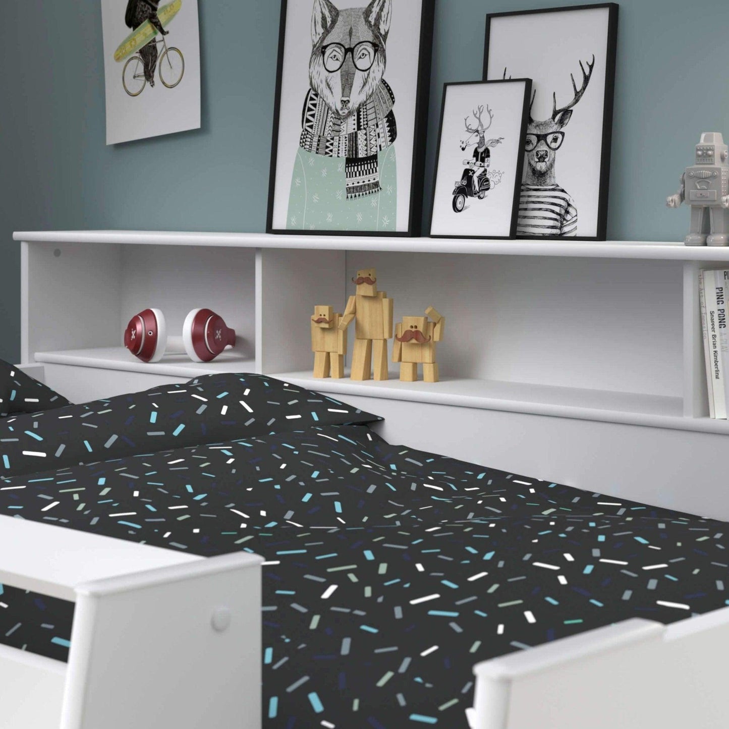 The Swan Mid Sleeper Bed with Pull Out Desk, Cupboard & Shelves - Millie & Jones