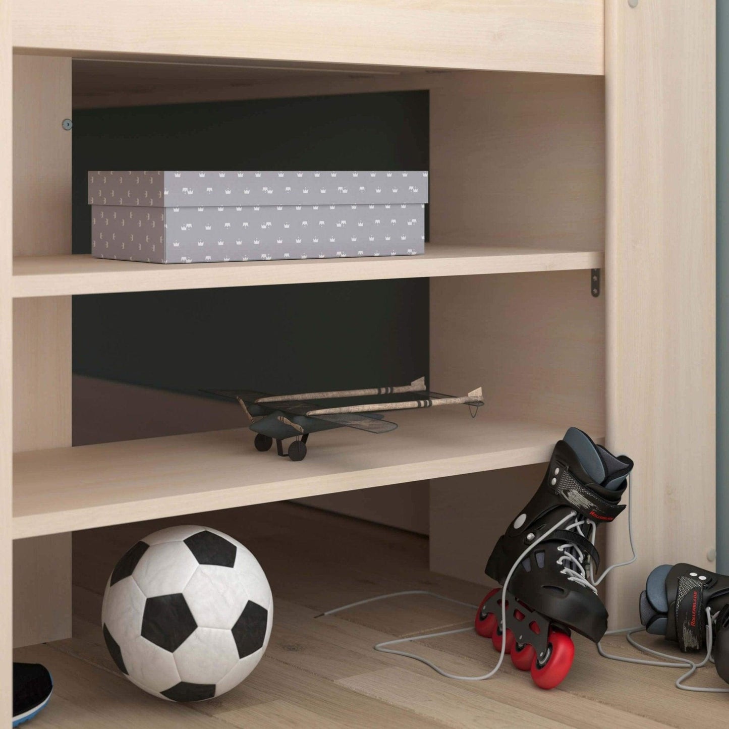 The Swan Mid Sleeper Bed with Pull Out Desk, Cupboard & Shelves - Millie & Jones