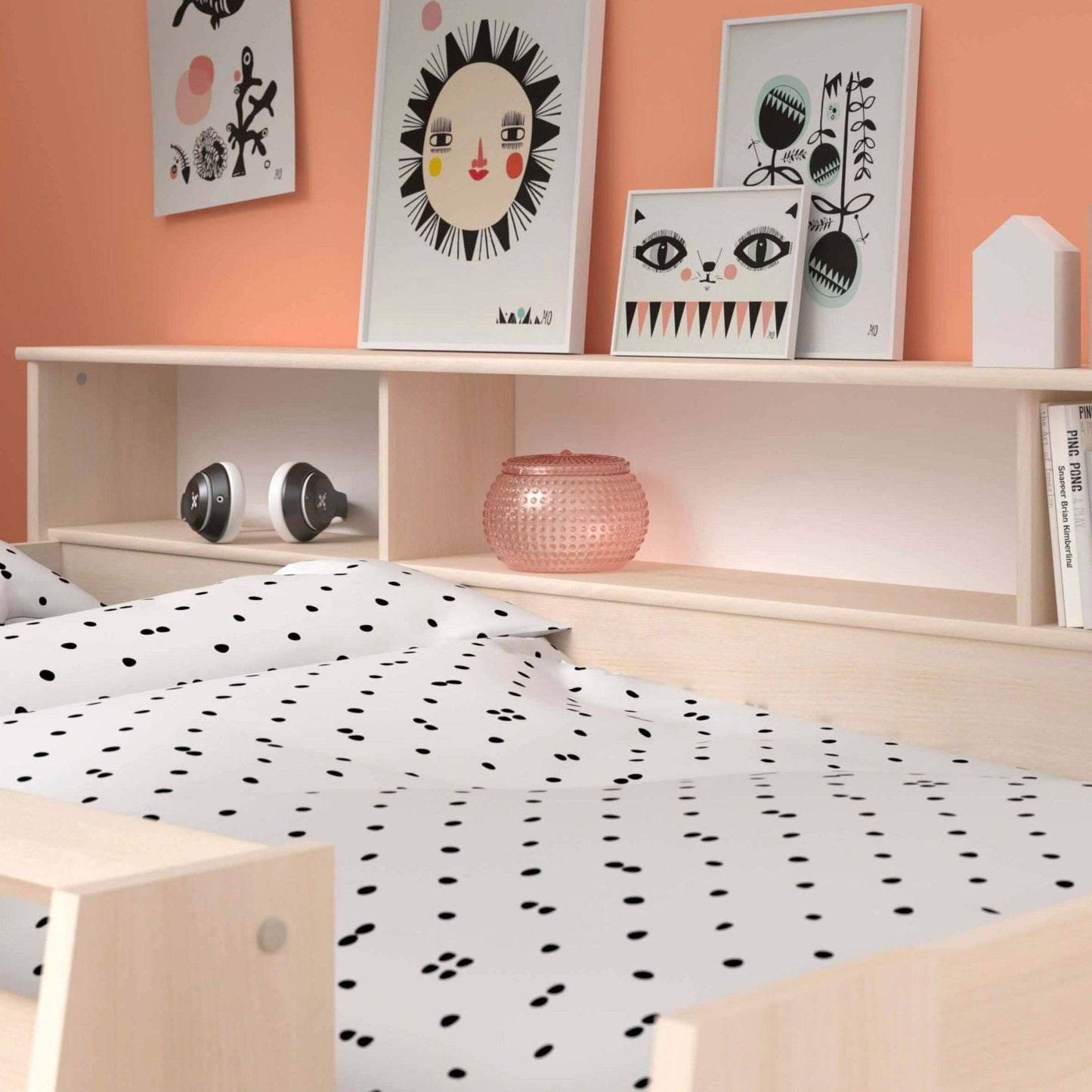 The Swan Mid Sleeper Bed with Pull Out Desk, Cupboard & Shelves - Millie & Jones