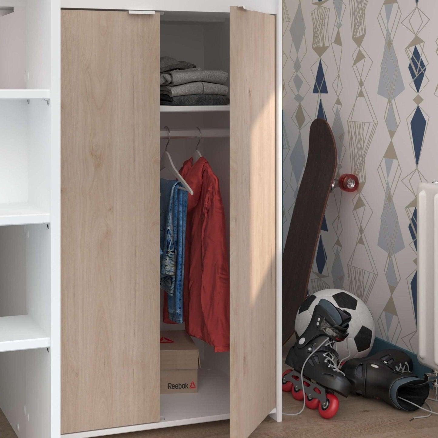 Tom Junior Highsleeper Bed with Wardrobe & Desk - Millie & Jones