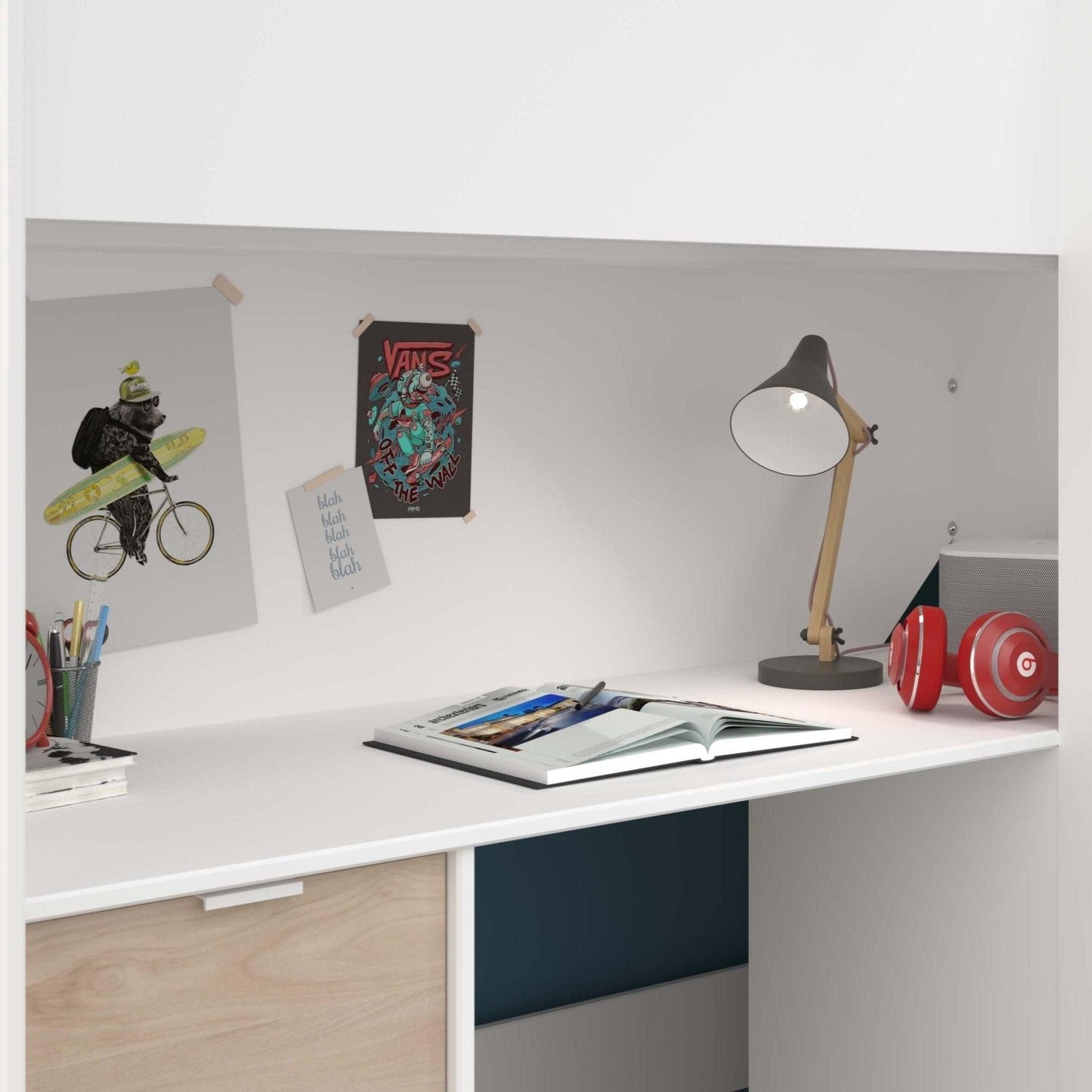 Tom Junior Highsleeper Bed with Wardrobe & Desk - Millie & Jones