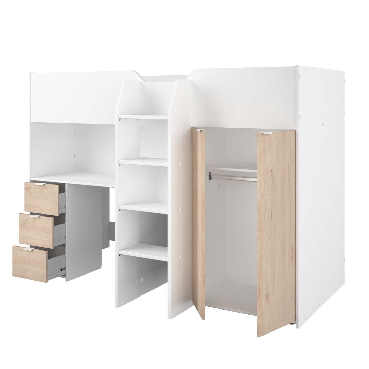 Tom Junior Highsleeper Bed with Wardrobe & Desk - Millie & Jones