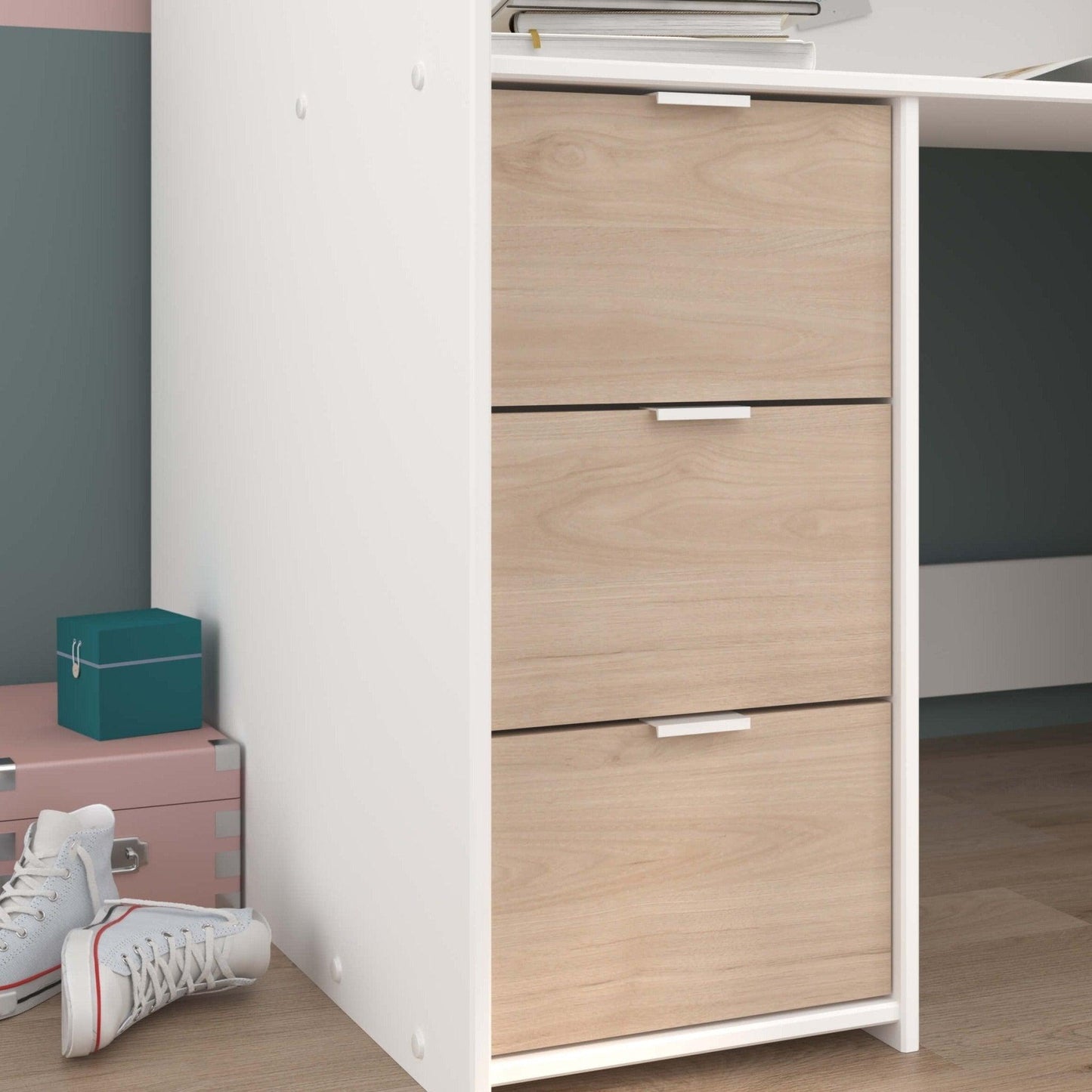 Tom Junior Highsleeper Bed with Wardrobe & Desk - Millie & Jones