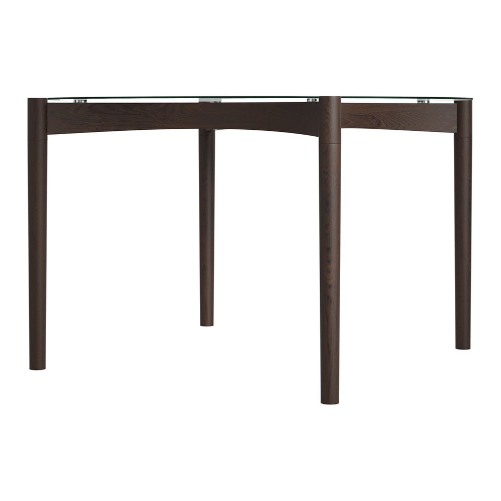 Petworth glass top dining table with curved wooden base