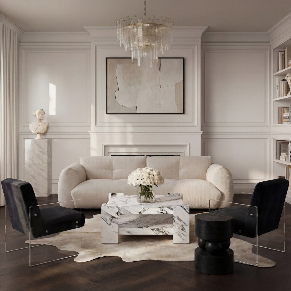 Polperro square marble effect coffee table