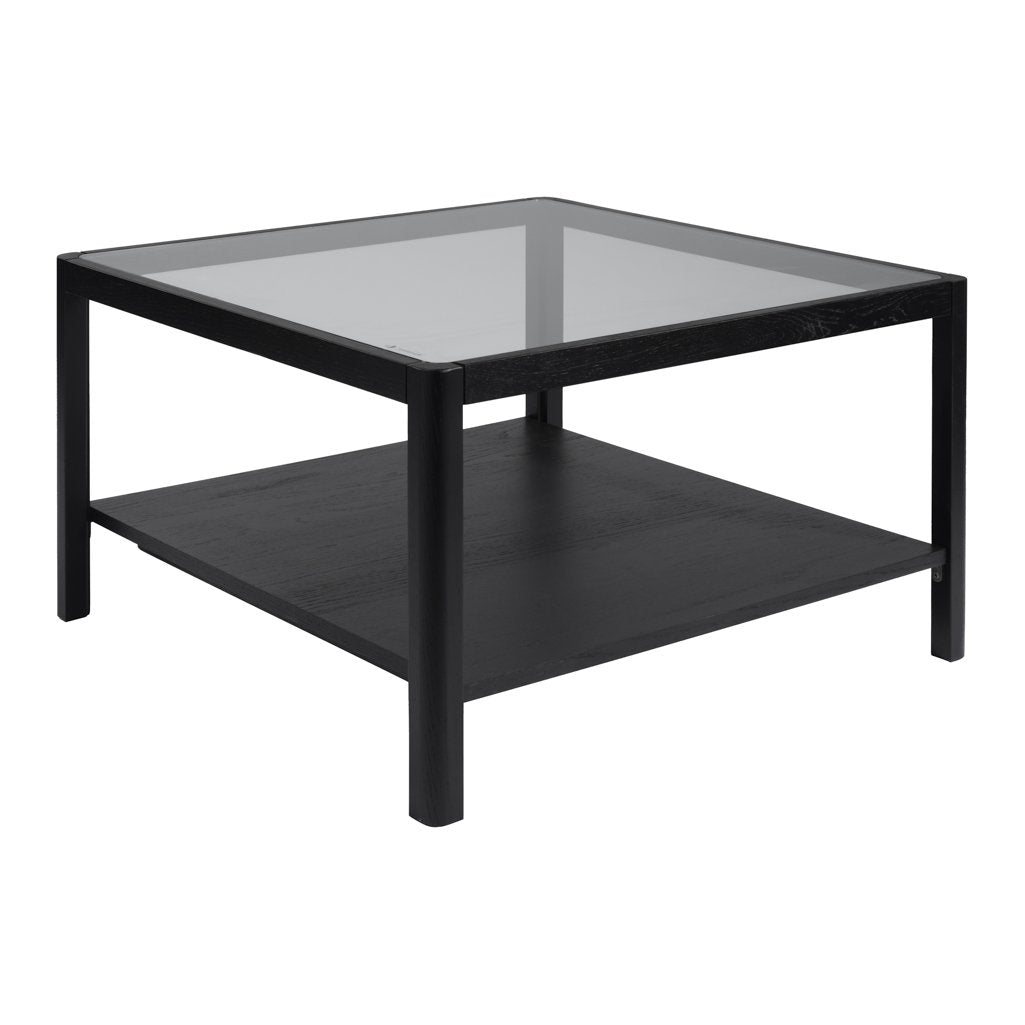 Polzeath glass top coffee table with shelf in Black