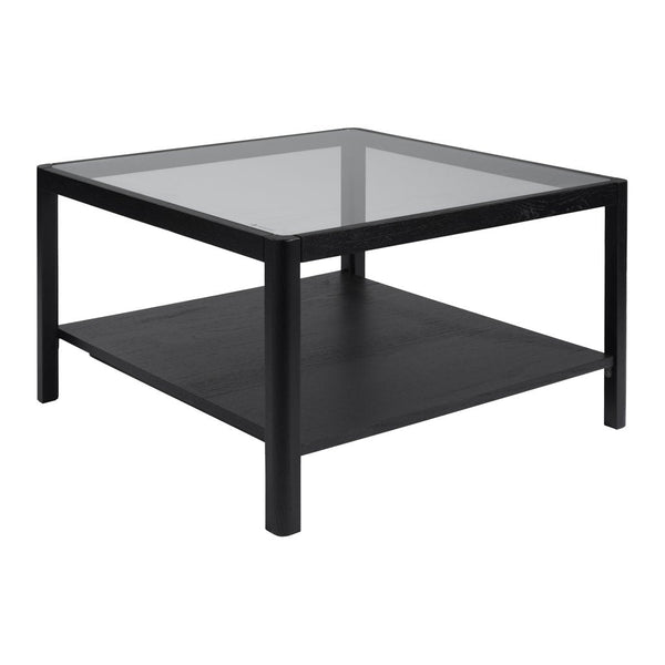 Polzeath glass top coffee table with shelf in Black