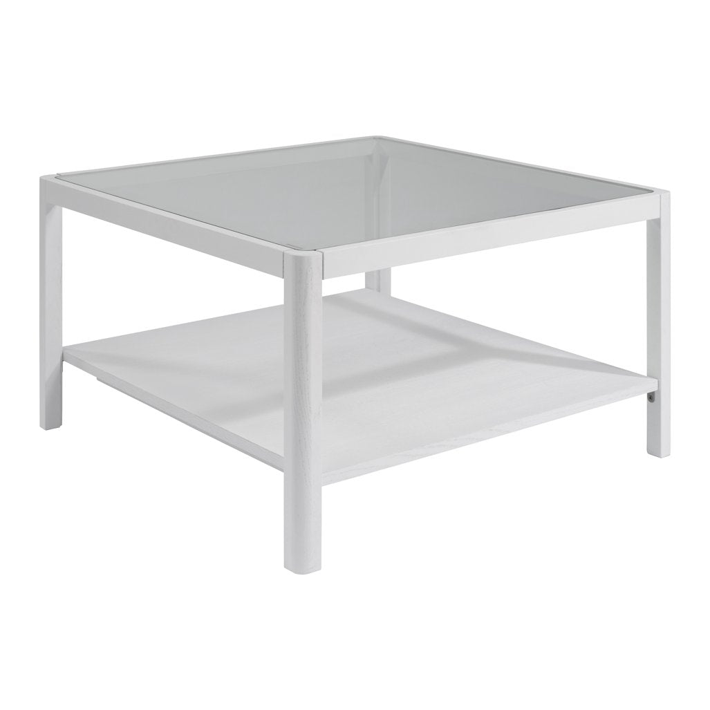 Polzeath glass top coffee table with shelf in White