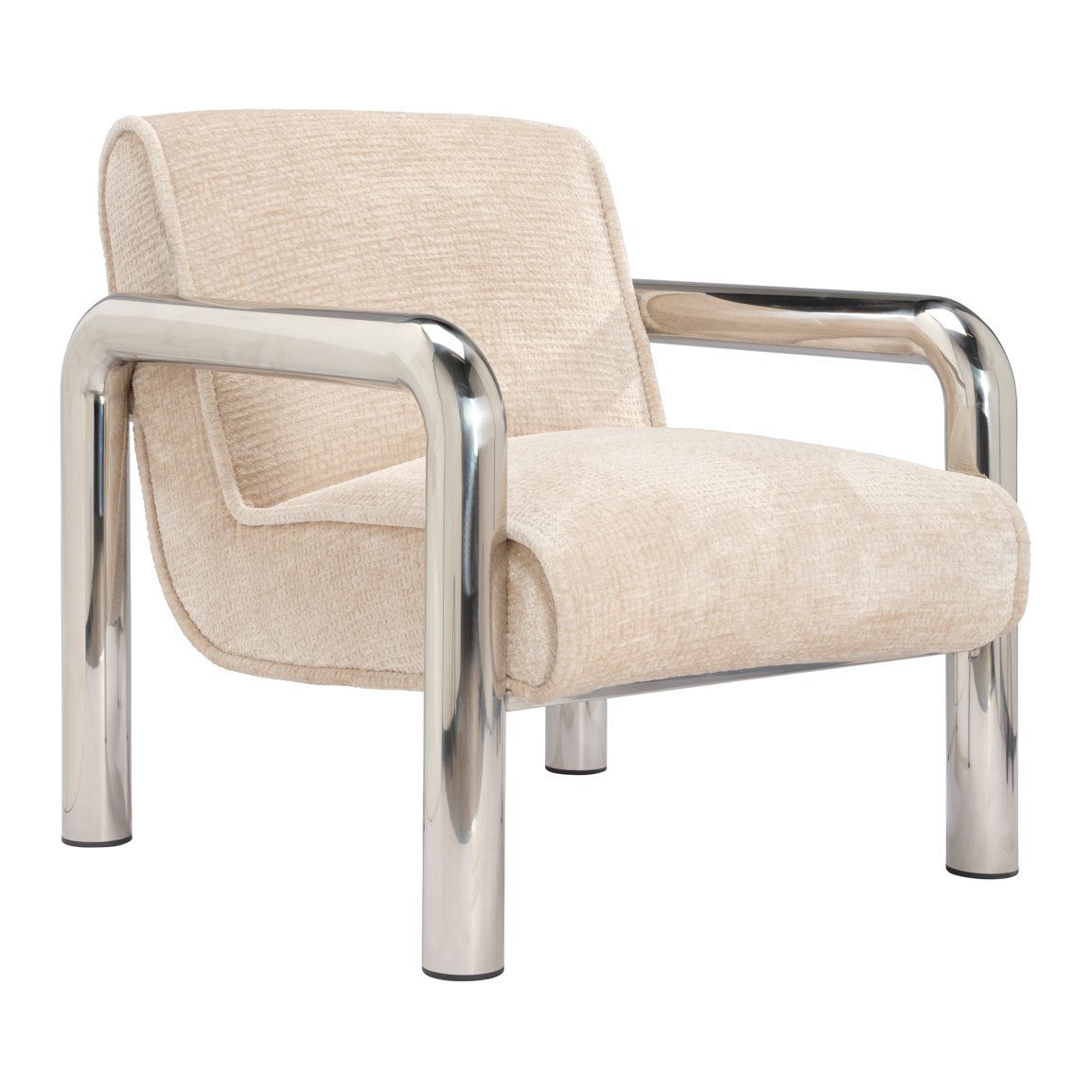 Portman armchair with tubular steel frame in Shortbread