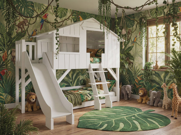 Treehouse Bunk Bed with Platform and Slide