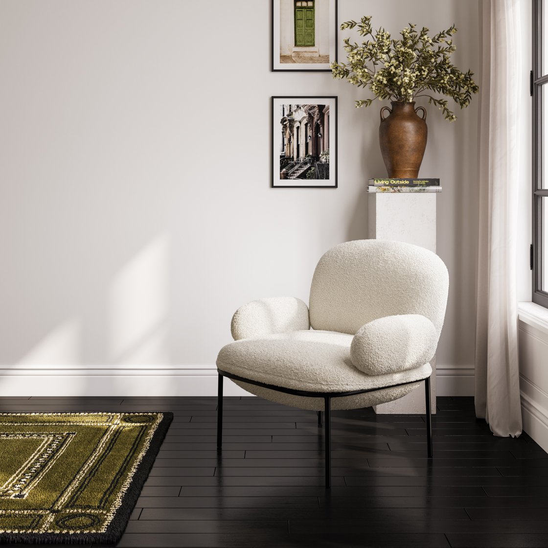 Putney sherpa armchair with metal frame
