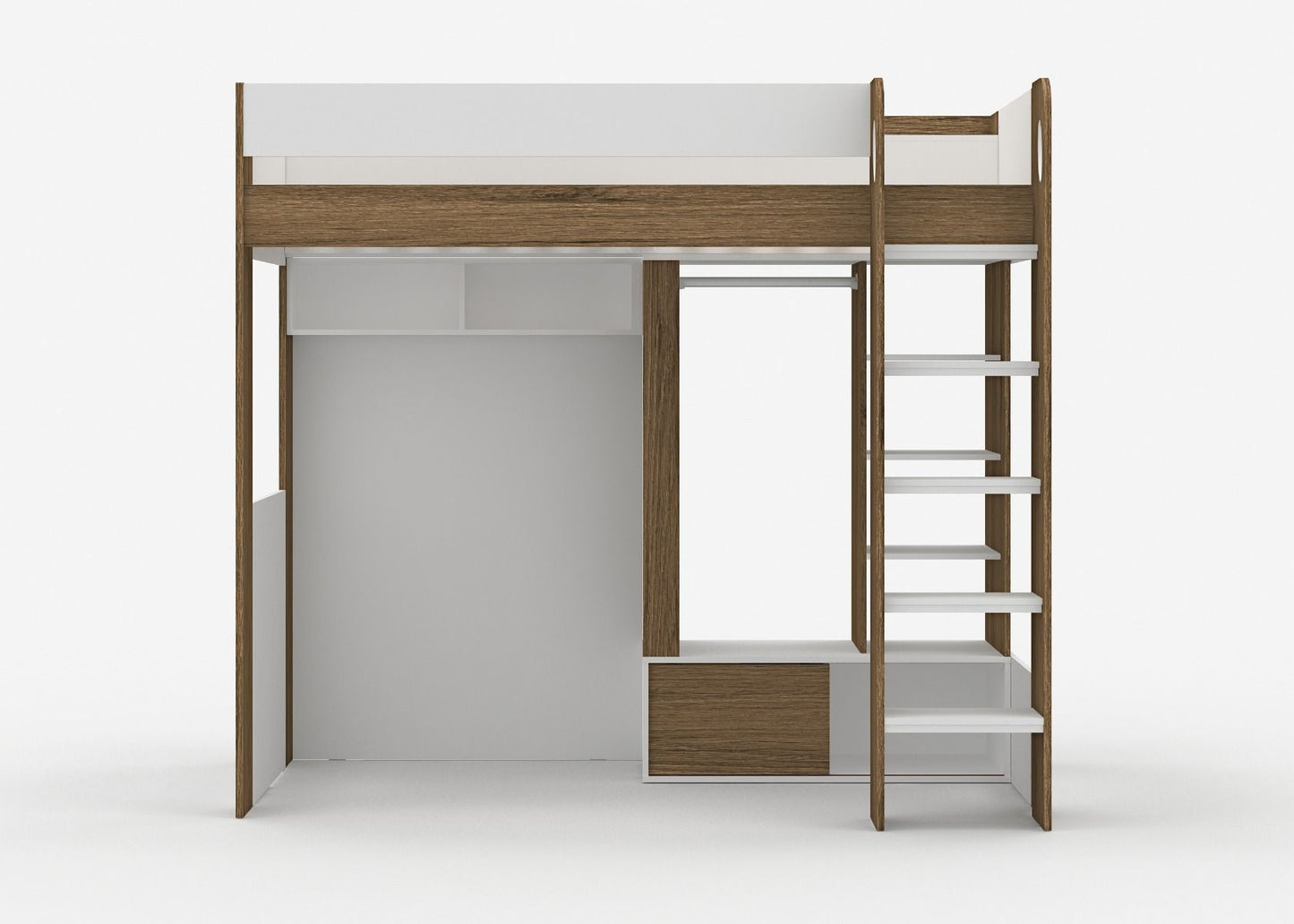 Hampton High Sleeper With Wardrobe White & Walnut
