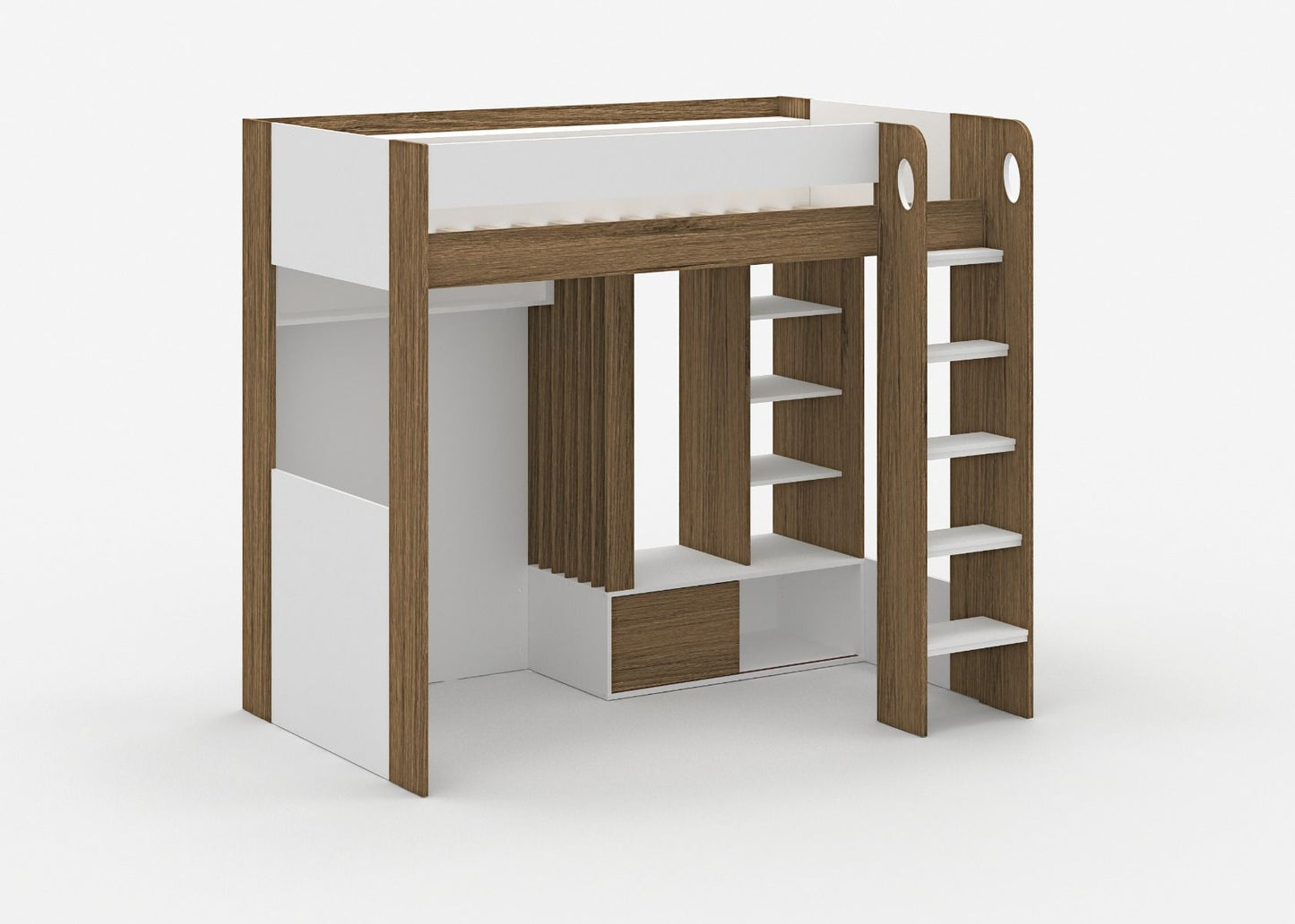 Hampton High Sleeper With Wardrobe White & Walnut
